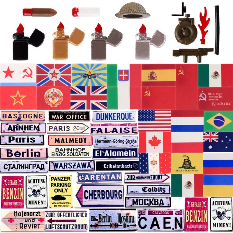 Military Building Blocks 3D Cigarette Lighter MK-II Flamethrower WW2 Army Soldier Figures Road Signs Warning Printed Bricks Toys
Military Building Blocks 3D Cigarette Lighter MK-II Flamethrower WW2 Army Soldier Figures Road Signs Warning Printed Bricks Toys
