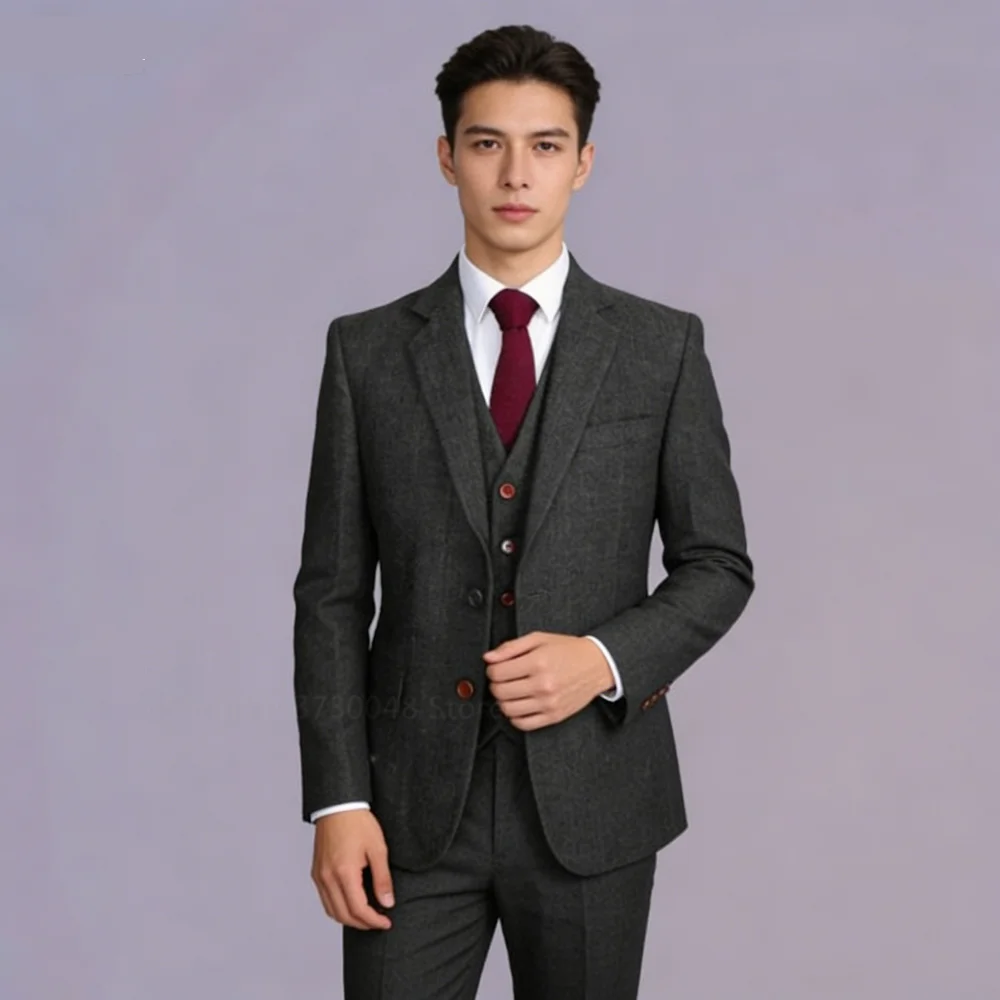 Men's Slim Fit Tweed Wool Wedding Suit Gray Spine Smoking Formal Jacket Vest - Wedding Groomsmen Attire Male Casual Wear
Men's Slim Fit Tweed Wool Wedding Suit Gray Spine Smoking Formal Jacket Vest - Wedding Groomsmen Attire Male Casual Wear