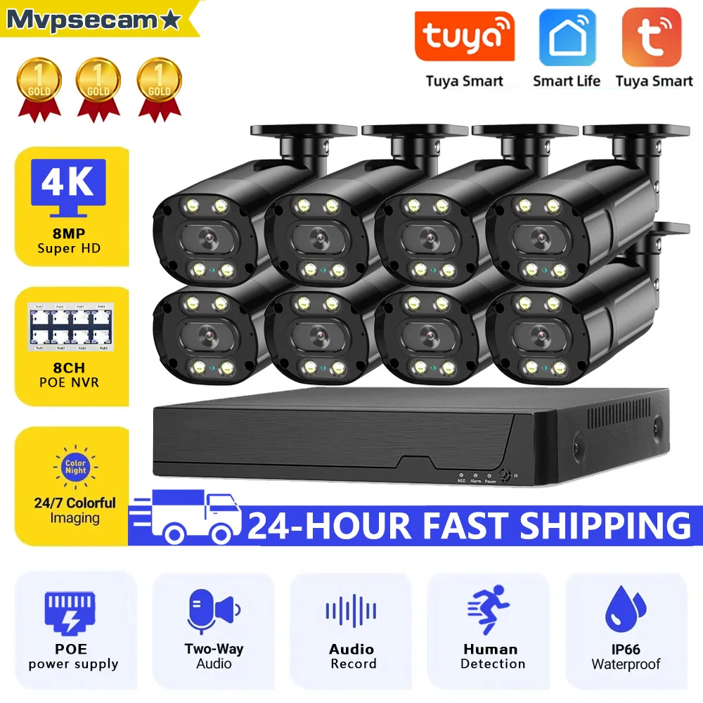 Smart Life CCTV Camera Security System Kit POE 4K 8CH NVR Set Outdoor Waterproof IP Bullet Camera video Surveillance Kit Tuya
Smart Life CCTV Camera Security System Kit POE 4K 8CH NVR Set Outdoor Waterproof IP Bullet Camera video Surveillance Kit Tuya