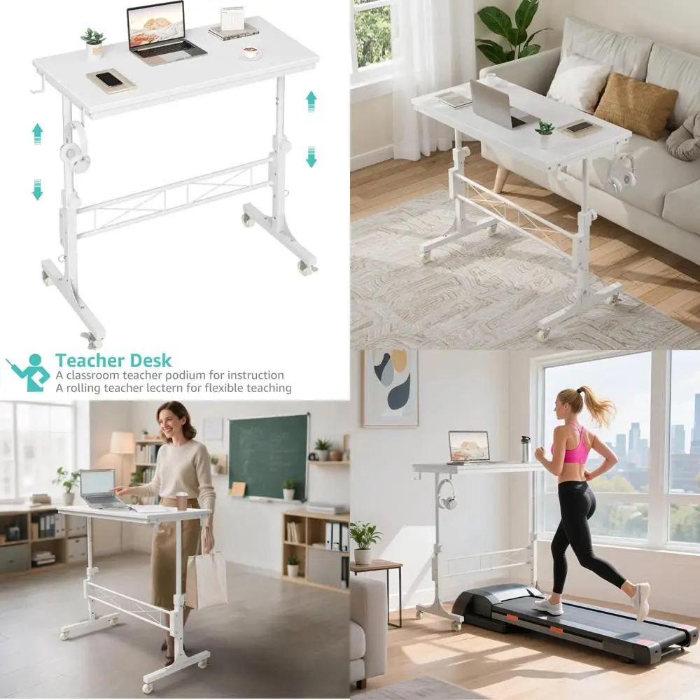 Portable Adjustable Height Stand Up Desk - 32 Inch White Mobile Desk with Wheels for Treadmill Workouts
Portable Adjustable Height Stand Up Desk - 32 Inch White Mobile Desk with Wheels for Treadmill Workouts