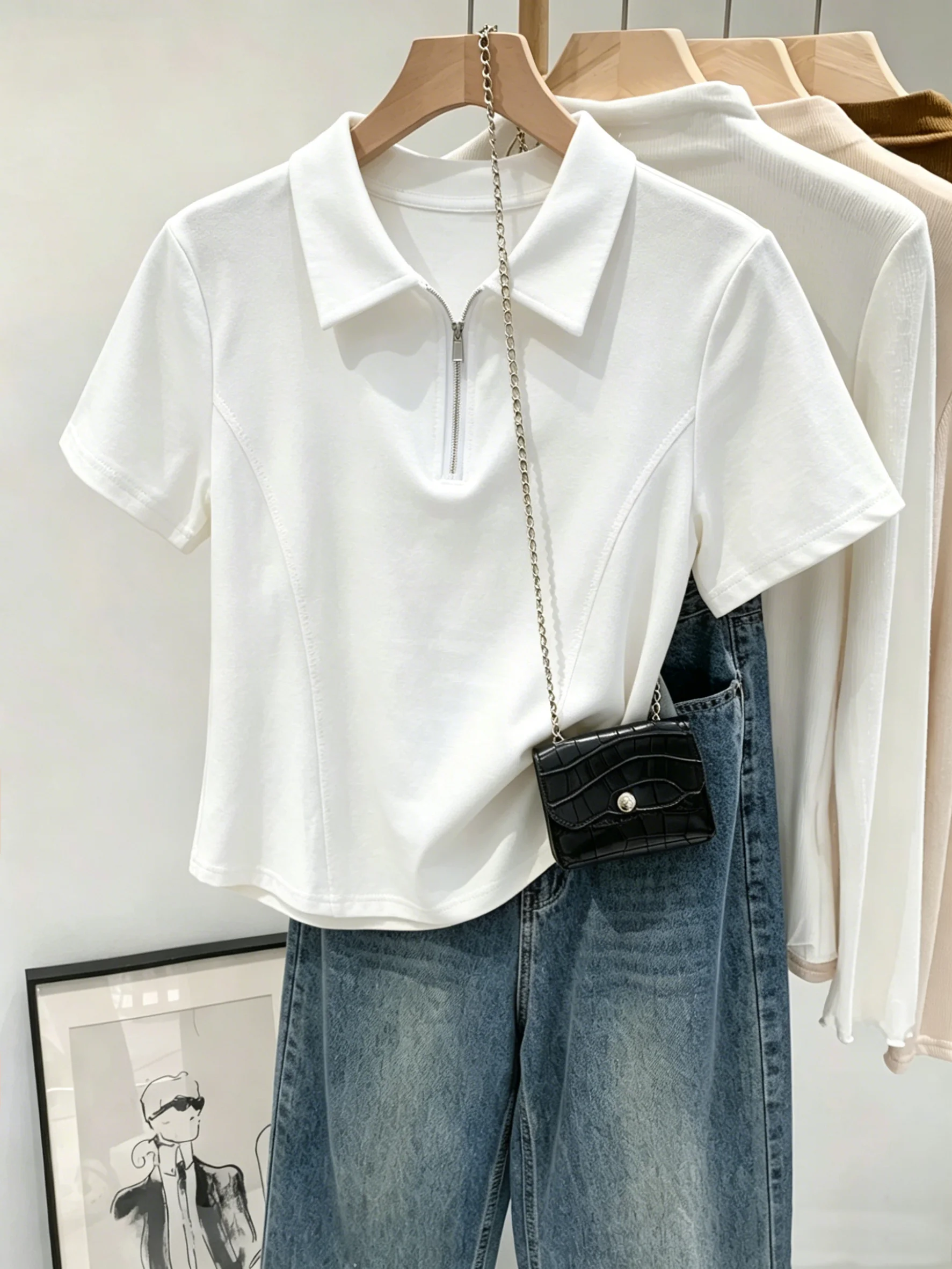Slim Fit Zipper Short Sleeve Neck T-Shirt 95 Cotton Summer New Style plus Size Women's Fishbone Top Casual Comfortable
Slim Fit Zipper Short Sleeve Neck T-Shirt 95 Cotton Summer New Style plus Size Women's Fishbone Top Casual Comfortable