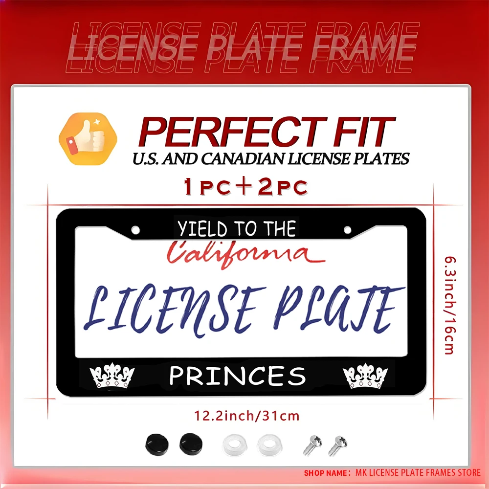 Black Novelty and Fun 2 - Hole License Plate Frame with "Yield to the Princes" Print and Crown Patterns, Aluminum - made
Black Novelty and Fun 2 - Hole License Plate Frame with "Yield to the Princes" Print and Crown Patterns, Aluminum - made
