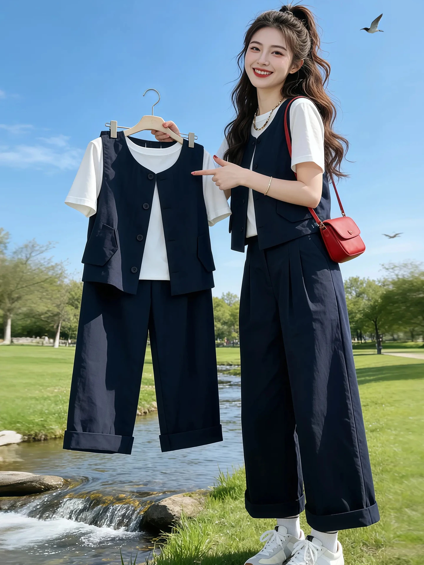 Summer 2026 Women's Forest System Style Short Sleeve T-shirt Wide Leg Pants Vest Three-piece Set Casual Loose Fit High Waist
Summer 2026 Women's Forest System Style Short Sleeve T-shirt Wide Leg Pants Vest Three-piece Set Casual Loose Fit High Waist