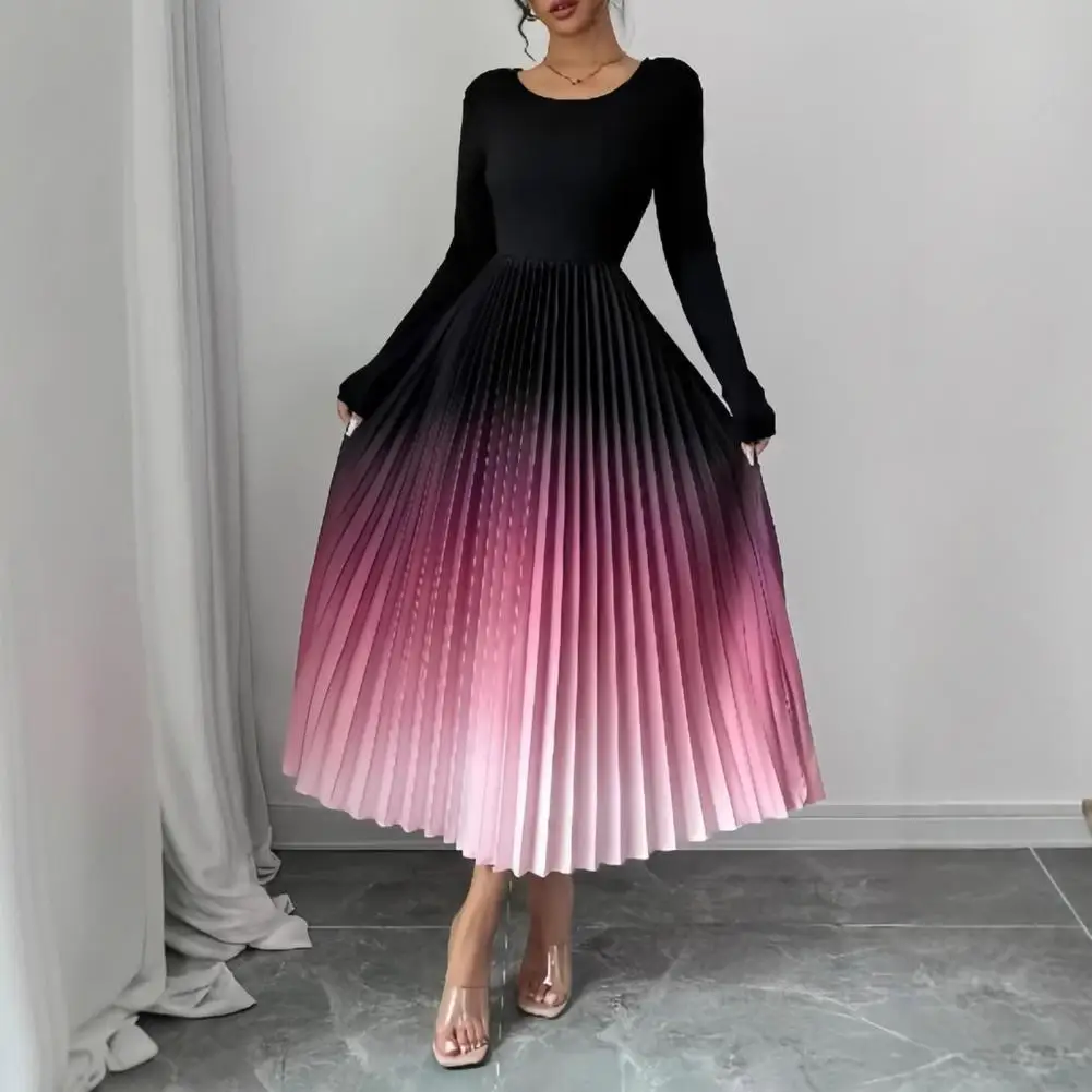 Women's Pleated Gradient Midi Dress Long Sleeve Swing A-line Dress Slim Fit Crew Neck Flowy Cocktail Dress
Women's Pleated Gradient Midi Dress Long Sleeve Swing A-line Dress Slim Fit Crew Neck Flowy Cocktail Dress