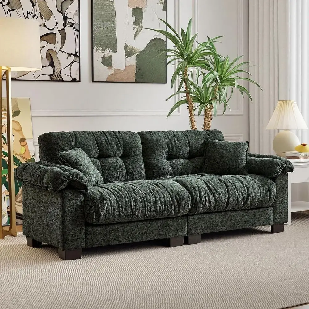 90 3-Seat Deep Seating Chenille Upholstered Sofa with Pillow Arms for Living Room or Bedroom (Green)
90 3-Seat Deep Seating Chenille Upholstered Sofa with Pillow Arms for Living Room or Bedroom (Green)