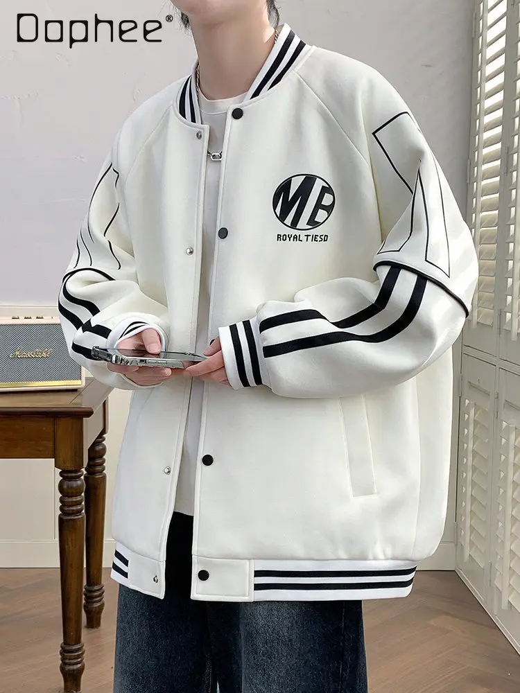 Spring and Autumn American Style Loose Casual White Black Jacket Men's Blue Gray Letter Print Thickened Cotton Coat
Spring and Autumn American Style Loose Casual White Black Jacket Men's Blue Gray Letter Print Thickened Cotton Coat