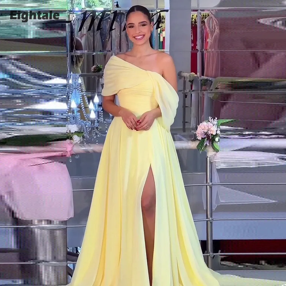 Eightale Arabic Evening Dress One Shoulder High Side Slit A-Line Customized Chiffon Yellow Cap Sleeves Prom Wedding Party Gown
Eightale Arabic Evening Dress One Shoulder High Side Slit A-Line Customized Chiffon Yellow Cap Sleeves Prom Wedding Party Gown