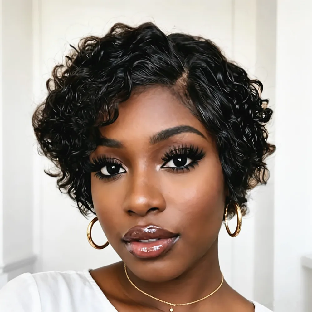 pixie cut human hair wigs short curly 13x1 T lace Party holidays PIXIE WIG 150% densiity 6inch black color
pixie cut human hair wigs short curly 13x1 T lace Party holidays PIXIE WIG 150% densiity 6inch black color