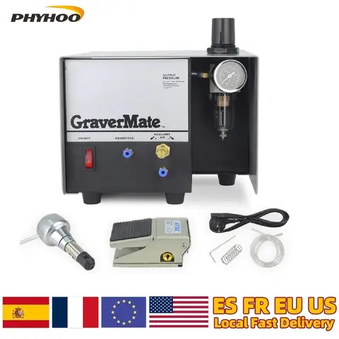 Máquina de Grabado Neumática de 110V, Grabador Neumático de Impacto de un Solo Extremo para Joyería, GraverMate de 80W y 1400 rpm, Grabador Manual para Joyería, Equipo para Fabricación de Joyas