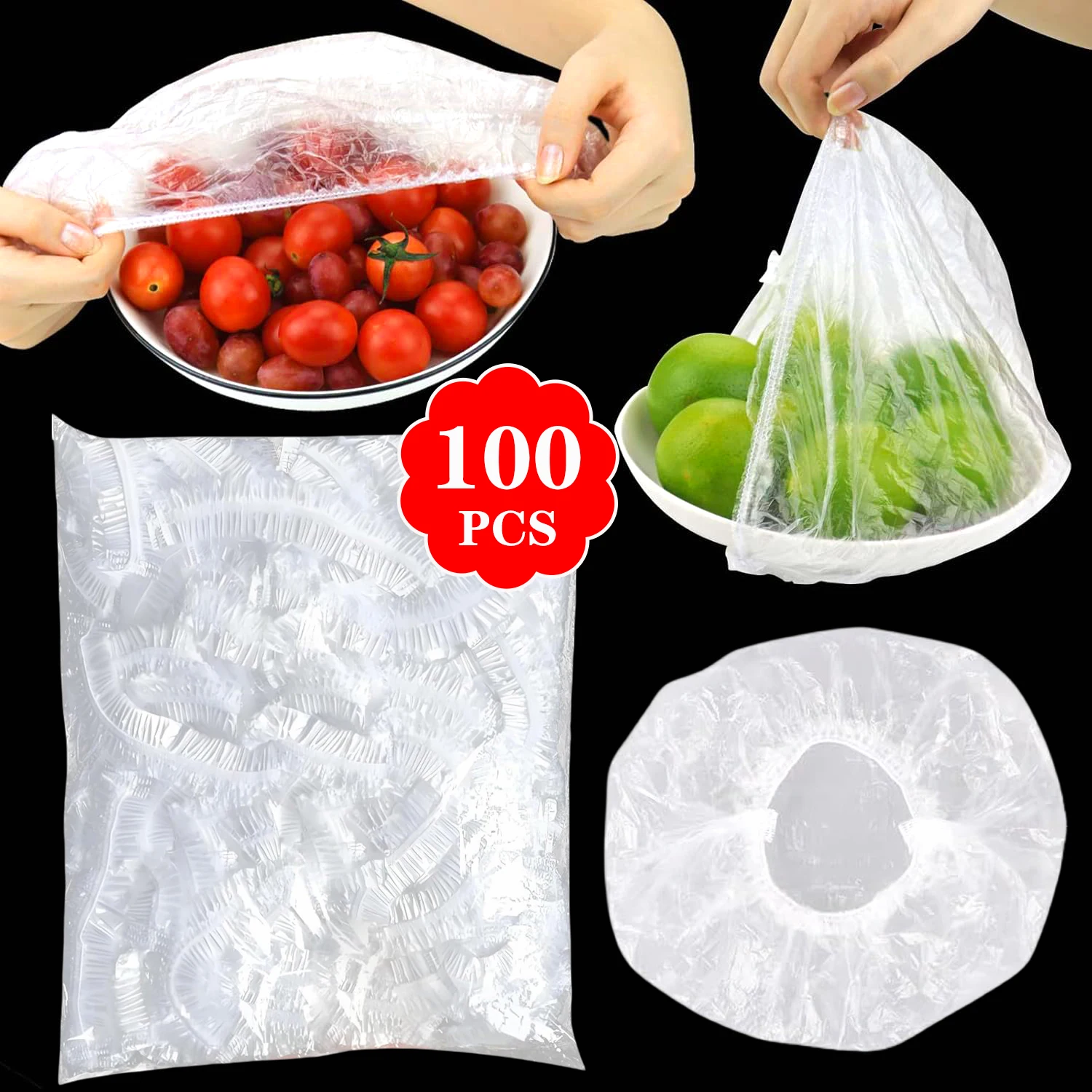 100Pcs Disposable Food Cover Fruit Food Cover Elastic Plastic Shower Cap Storage Bag Bag Reusable Kitchen Organizer Cling Film
100Pcs Disposable Food Cover Fruit Food Cover Elastic Plastic Shower Cap Storage Bag Bag Reusable Kitchen Organizer Cling Film