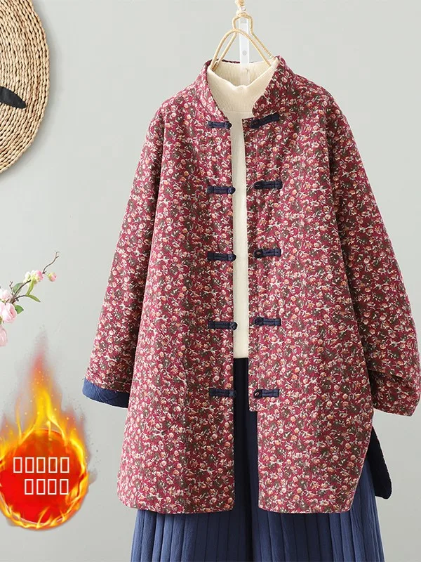 Korean Sle Large Size Floral Print Cotton Jaet with Button for Women Warmth Artistic Vintage Loose Fit mid Length Coat
Korean Sle Large Size Floral Print Cotton Jaet with Button for Women Warmth Artistic Vintage Loose Fit mid Length Coat
