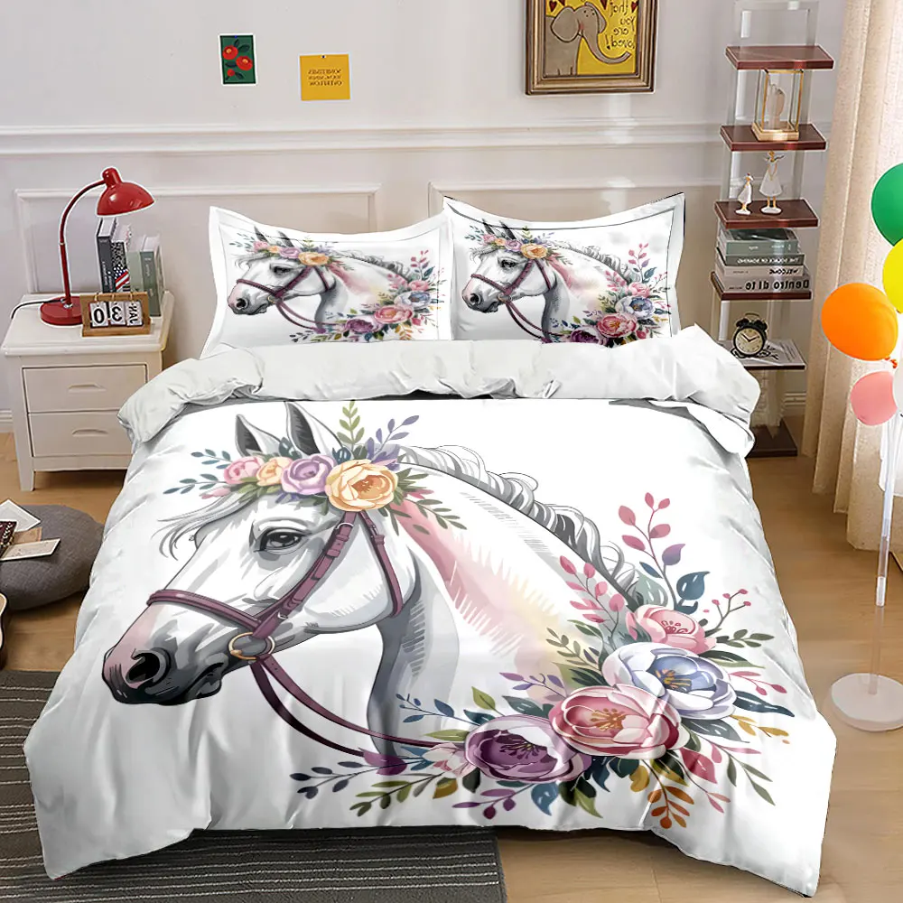 White horse with floral wreath illustration Bedding Set for Kids Luxury Gift 3pcs Digital Print Comforter Set Soft Comfortable
White horse with floral wreath illustration Bedding Set for Kids Luxury Gift 3pcs Digital Print Comforter Set Soft Comfortable