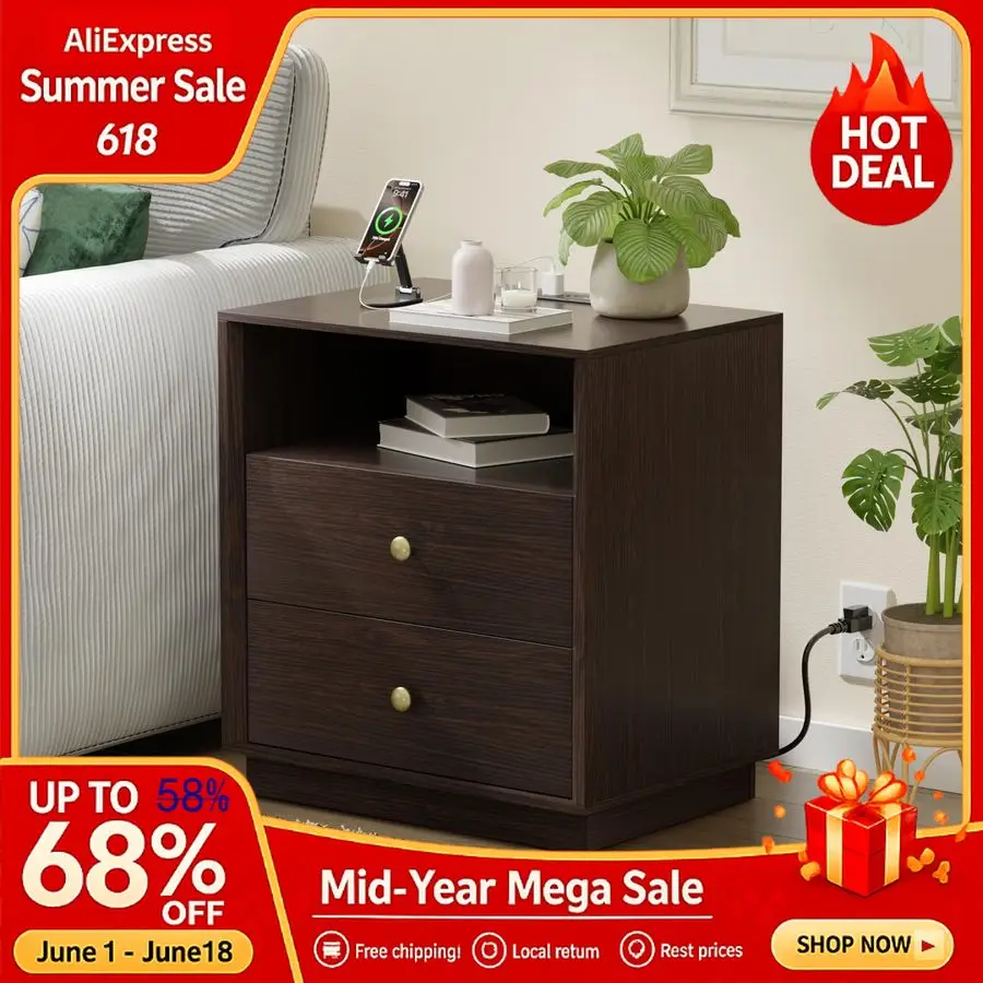 Nightstand with Charging Station, Large Bedside Table with 2 Storage Drawer and Open Wood Shelf, Night Stand for Bedroom, Custom
Nightstand with Charging Station, Large Bedside Table with 2 Storage Drawer and Open Wood Shelf, Night Stand for Bedroom, Custom