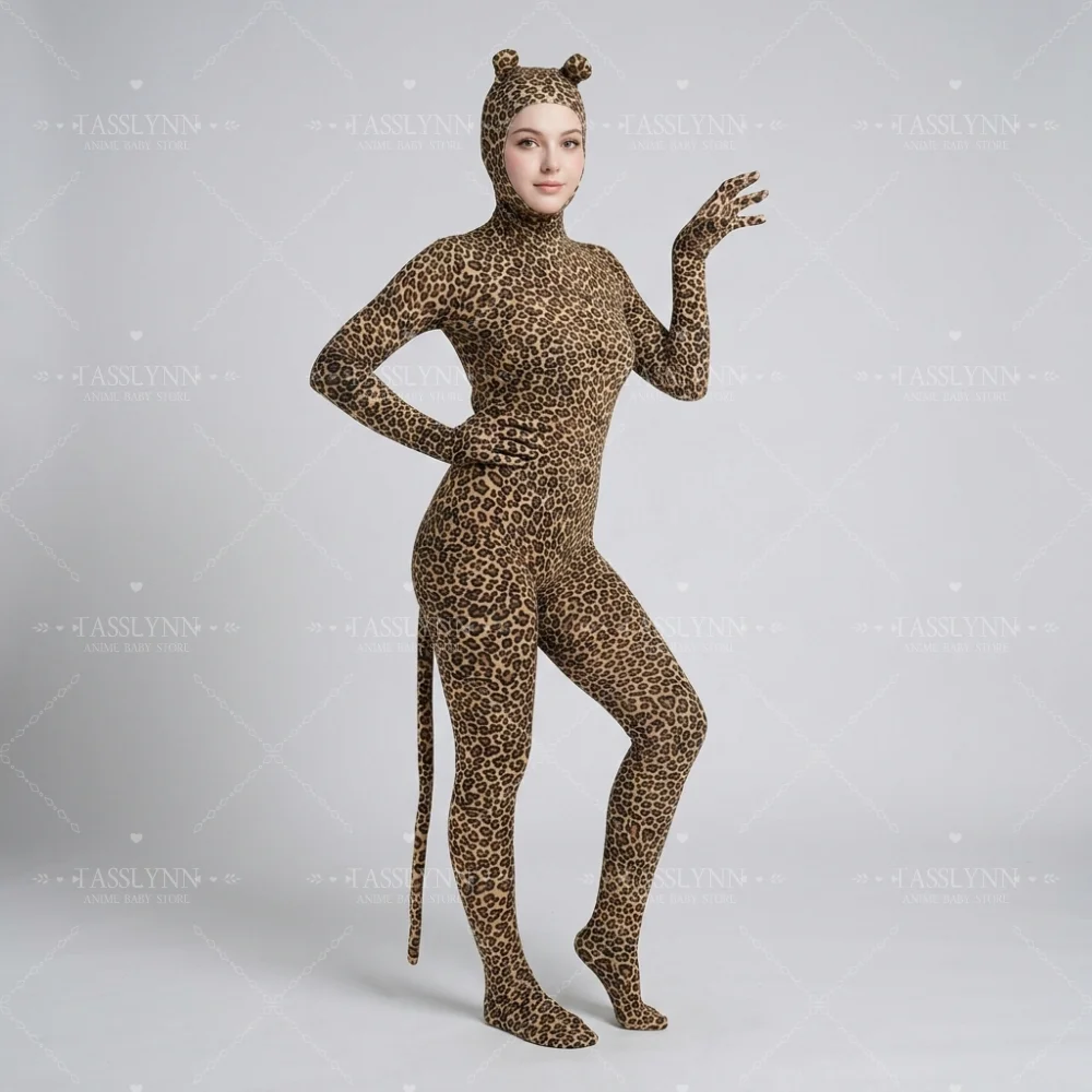 Leopard Print Bodysuit with Ears Tail, Women Full Body Cosplay Costume for Halloween Party Carnival Tiger Print Animal Bodysuit
Leopard Print Bodysuit with Ears Tail, Women Full Body Cosplay Costume for Halloween Party Carnival Tiger Print Animal Bodysuit
