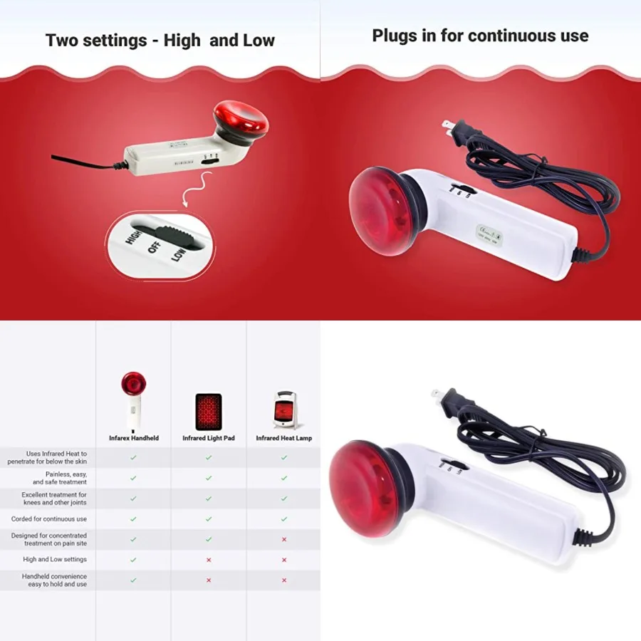 Portable Red Light Therapy Infrared Heating Wand by Infarex, Handheld Heating Lamp with Replacement Red Light Bulb, Provides Ta
Portable Red Light Therapy Infrared Heating Wand by Infarex, Handheld Heating Lamp with Replacement Red Light Bulb, Provides Ta