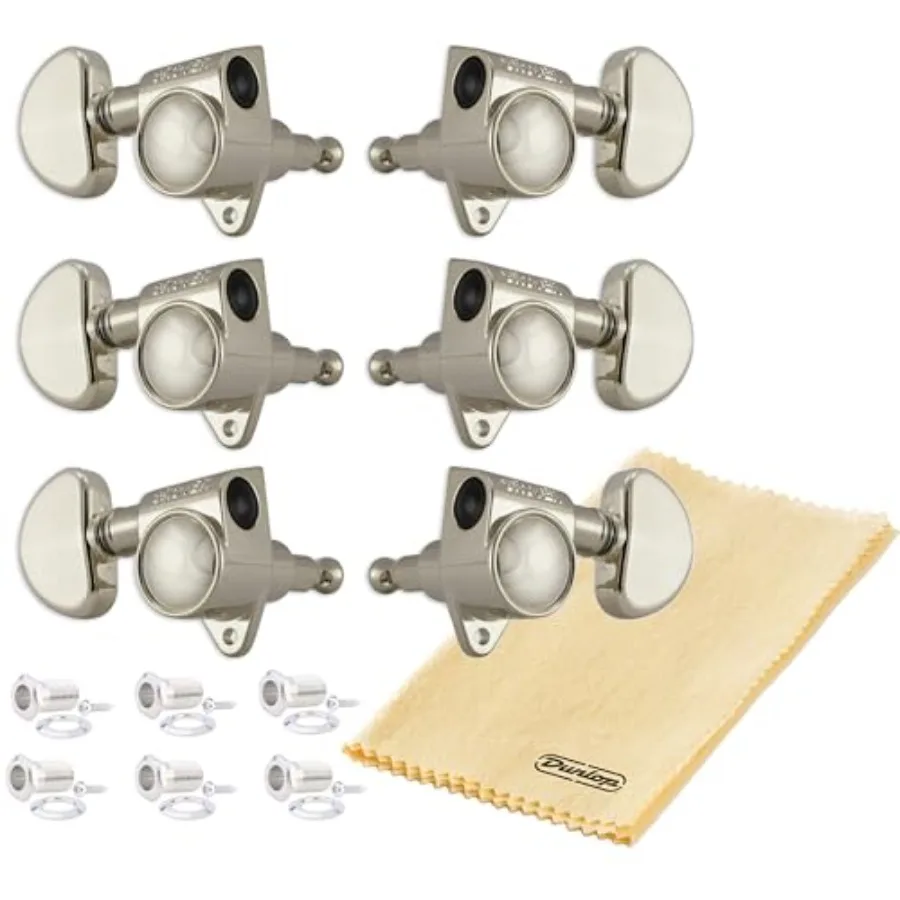 Acoustic or electric guitar tuning machines, nickel-plated brass, silver, 14:1 gear ratio for precise tuning stability and smoo
Acoustic or electric guitar tuning machines, nickel-plated brass, silver, 14:1 gear ratio for precise tuning stability and smoo