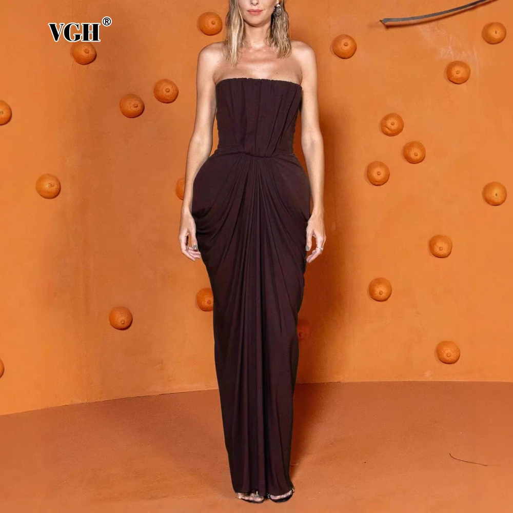 VGH Coffee Loose Spliced Folds Chic Dresses for Women Strapless Sleeveless Sexy Design Dress Female Summer Fashion New Clothing
VGH Coffee Loose Spliced Folds Chic Dresses for Women Strapless Sleeveless Sexy Design Dress Female Summer Fashion New Clothing