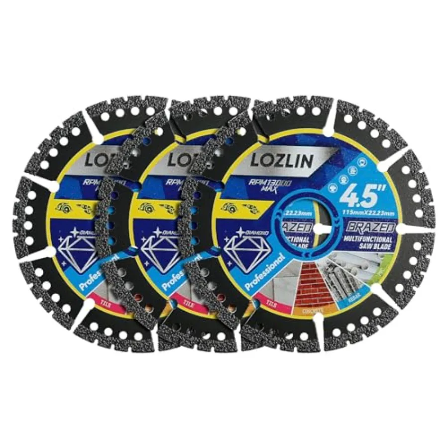 Diamond Blades 3-Pack 4.5" Diamond Multi-Purpose Saw Blades - Heavy Duty Angle Grinder Discs for Cutting Marble/Quartz/Stone/Ti
Diamond Blades 3-Pack 4.5" Diamond Multi-Purpose Saw Blades - Heavy Duty Angle Grinder Discs for Cutting Marble/Quartz/Stone/Ti