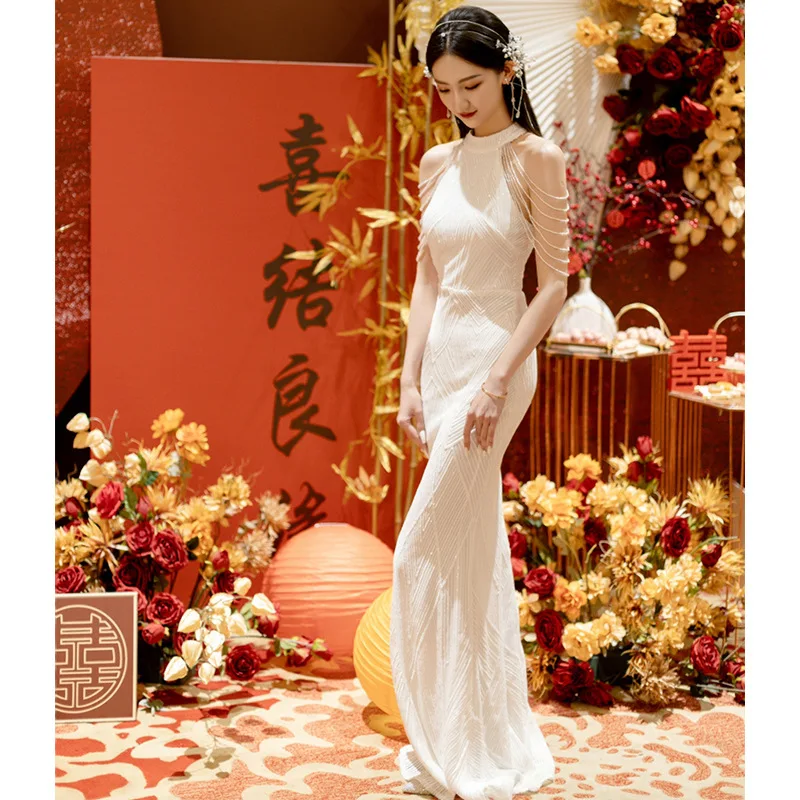 2025 New Exquisite Evening Dress Halter Sequins With beading Backless Sexy Elegant Prom Dresses For Woman Vestido De Novia
2025 New Exquisite Evening Dress Halter Sequins With beading Backless Sexy Elegant Prom Dresses For Woman Vestido De Novia