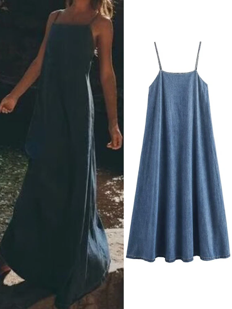 Women Summer Denim Strap Dress 2024 Fashion Solid Loose Elastic Bust Female Elegant Street Long Dresses Clothing
Women Summer Denim Strap Dress 2024 Fashion Solid Loose Elastic Bust Female Elegant Street Long Dresses Clothing