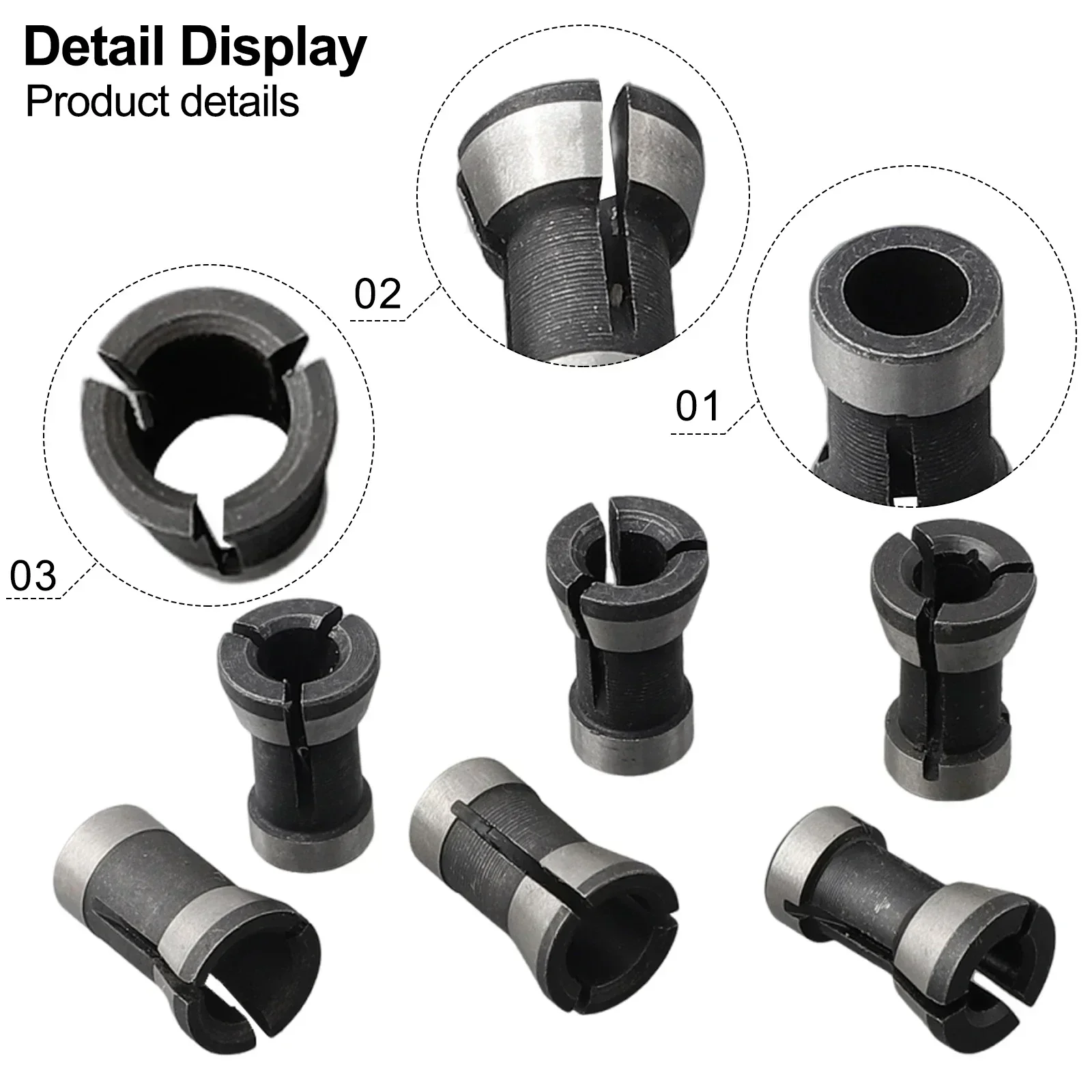 6pcs Trimmer Collet Chuck Router Bit Collet Chuck Adapter Engraving Trimming Machine Router Collet Tool Holder 6/6.35/8mm
6pcs Trimmer Collet Chuck Router Bit Collet Chuck Adapter Engraving Trimming Machine Router Collet Tool Holder 6/6.35/8mm