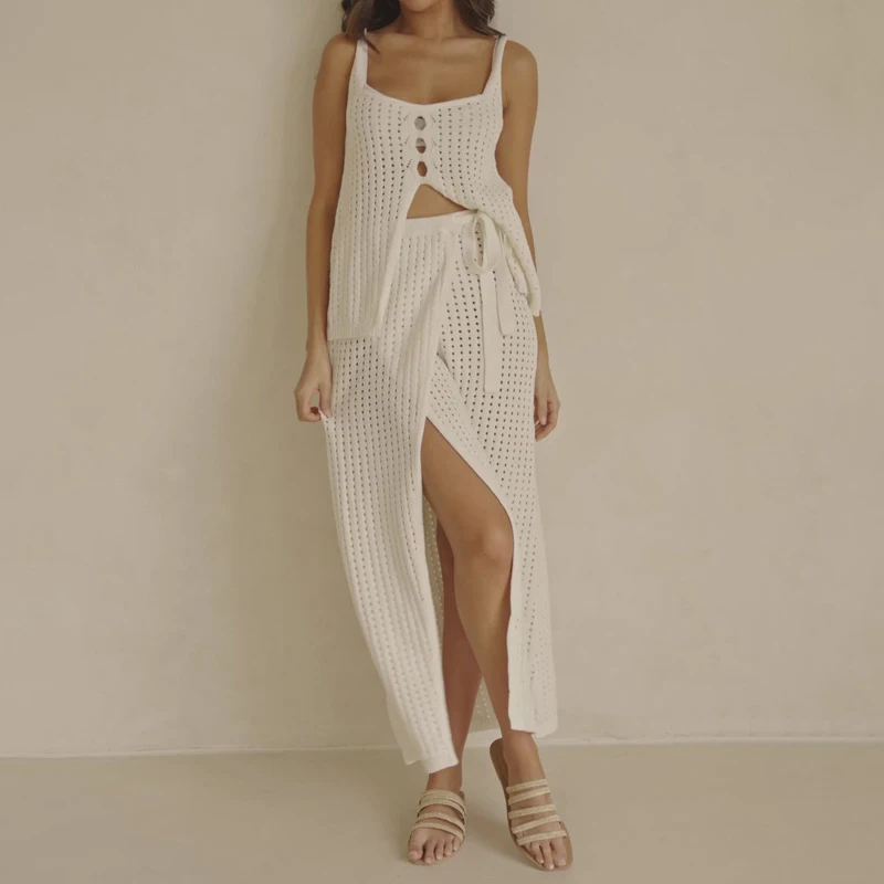Fashion Suspender Hollow Out Tops&Bandage Skirts Sets Sexy See-through Holiday 2 Piece Spring Summer Casual Beach Style Outfits
Fashion Suspender Hollow Out Tops&Bandage Skirts Sets Sexy See-through Holiday 2 Piece Spring Summer Casual Beach Style Outfits