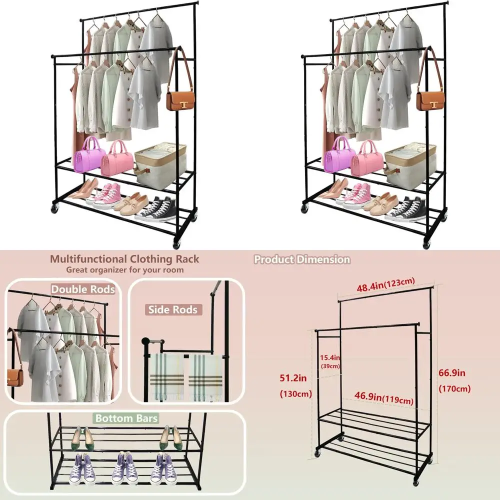 Переносная вешалка для одежды на колесиках с сетчатой полкой для спальни, гостиной или магазина одежды - черная
Переносная вешалка для одежды на колесиках с сетчатой полкой для спальни, гостиной или магазина одежды - черная