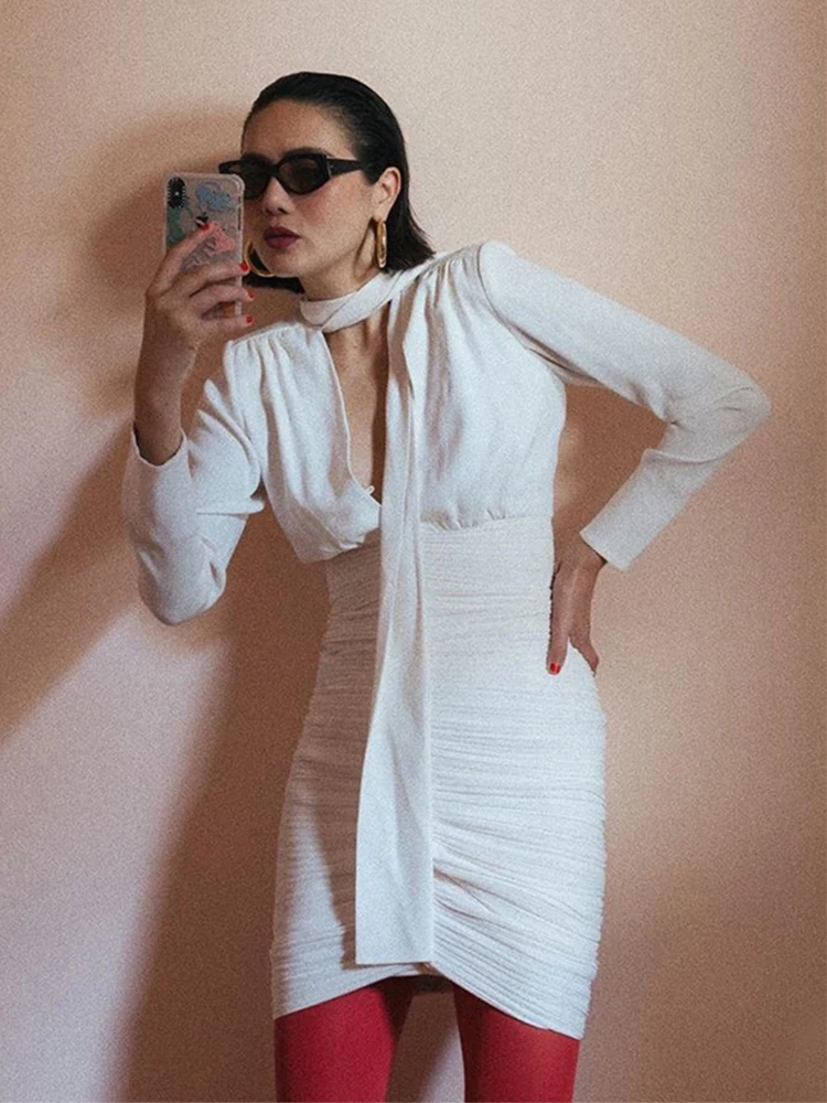 Elegant White Wrap Dress V-Neck Sash Pleated Slim Fit Spring Summer Short Skirt High Waist Gown Dress Business Casual Style
Elegant White Wrap Dress V-Neck Sash Pleated Slim Fit Spring Summer Short Skirt High Waist Gown Dress Business Casual Style