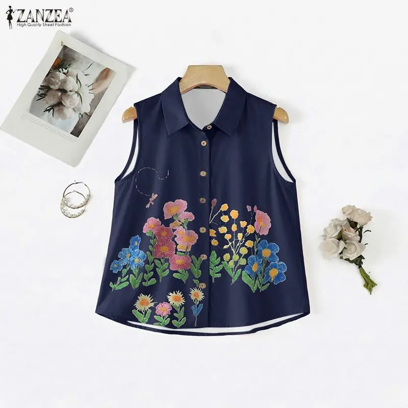 ZANZEA Women Summer Sleeveless Shirt OL Work Floral Print Tops Elegant Turn-down Collar Tee Blusas Oversize 3XL Tunic Streetwear
ZANZEA Women Summer Sleeveless Shirt OL Work Floral Print Tops Elegant Turn-down Collar Tee Blusas Oversize 3XL Tunic Streetwear