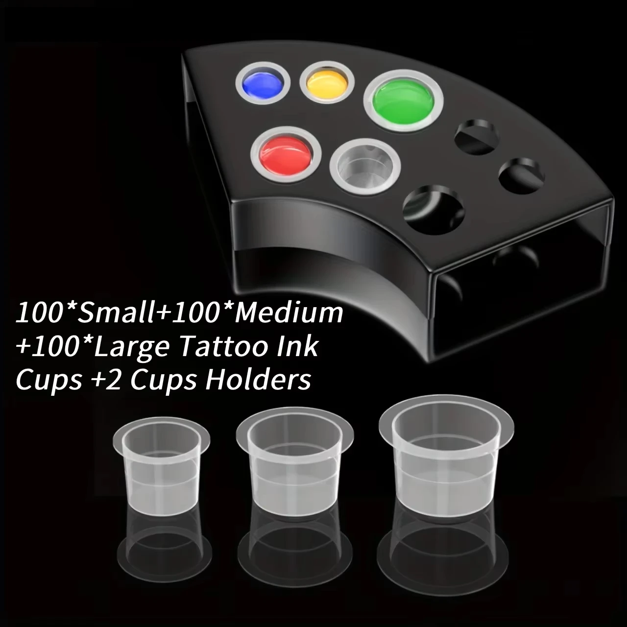 300pcs Tattoo Ink Caps with 2 Cups Holders -100 Small 100 Medium 100 Large Tattoo Ink Cups +2 Cups Holders for Ink Container
300pcs Tattoo Ink Caps with 2 Cups Holders -100 Small 100 Medium 100 Large Tattoo Ink Cups +2 Cups Holders for Ink Container