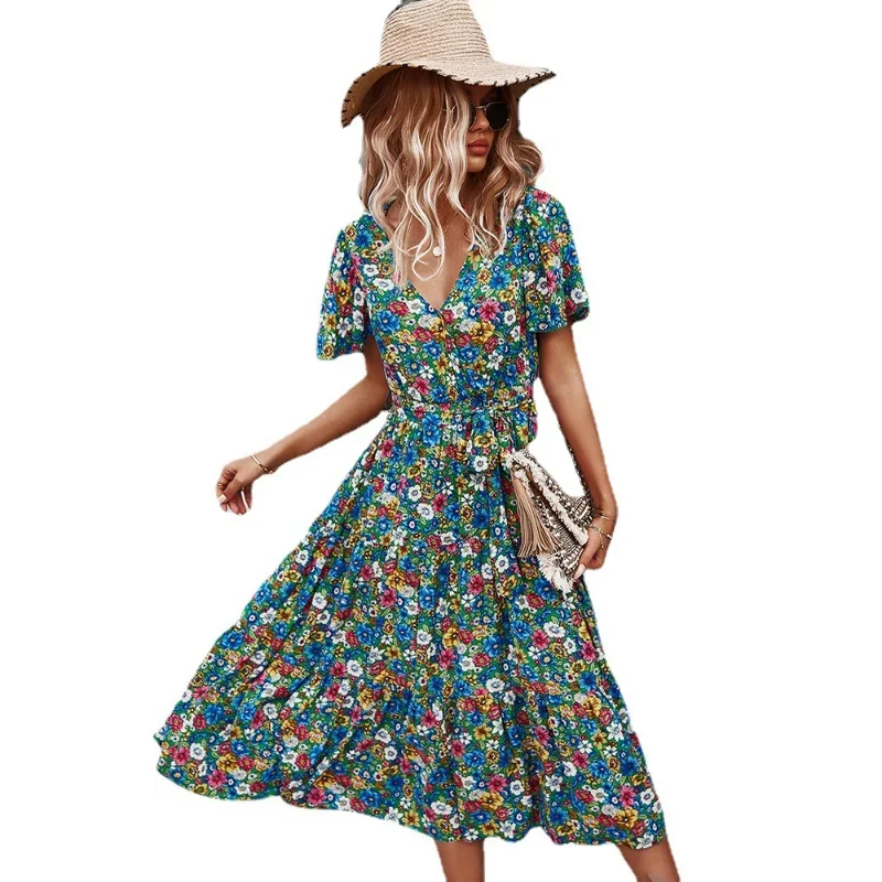 Lace Patchwork Red Floral Dress Summer Women V-Neck Short Sleeve High Waist Printed Dresses Yellow Cotton Pullovers Slim Robes
Lace Patchwork Red Floral Dress Summer Women V-Neck Short Sleeve High Waist Printed Dresses Yellow Cotton Pullovers Slim Robes