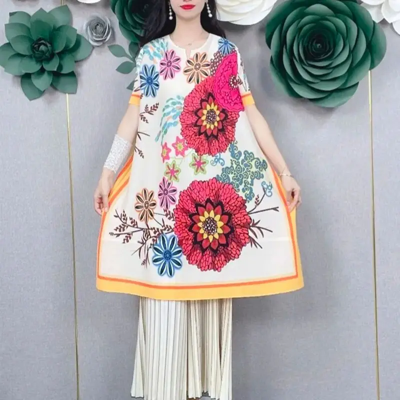 Temperament Chinoiserie Pleated Print Dress Female 2023 Summer New Elegant O Neck Short Sleeve Mid length Dress Female Tops
Temperament Chinoiserie Pleated Print Dress Female 2023 Summer New Elegant O Neck Short Sleeve Mid length Dress Female Tops