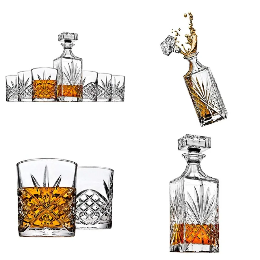 Whiskey Decanter and 6 Whiskey Glasses Bar set, for Liquor Scotch Bourbon Wine - Dublin Crystal Collection
Whiskey Decanter and 6 Whiskey Glasses Bar set, for Liquor Scotch Bourbon Wine - Dublin Crystal Collection