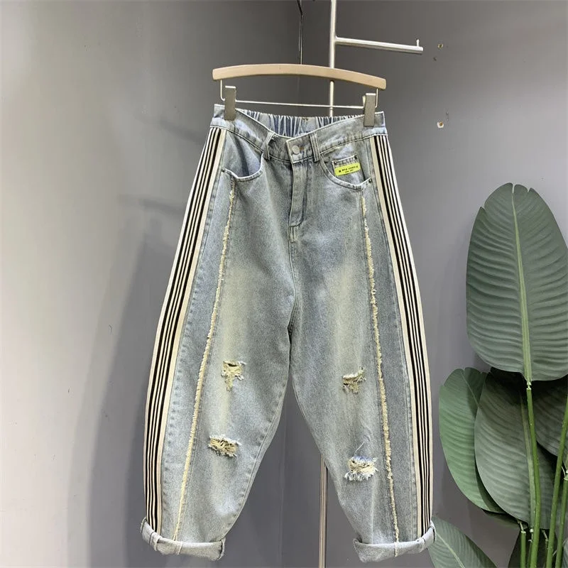 Spring Autumn Large Size 300 Pou Denim Cuffed Pants Retro Color Blo Striped Splicing Hole Men's Harlan Dad Jeans
Spring Autumn Large Size 300 Pou Denim Cuffed Pants Retro Color Blo Striped Splicing Hole Men's Harlan Dad Jeans