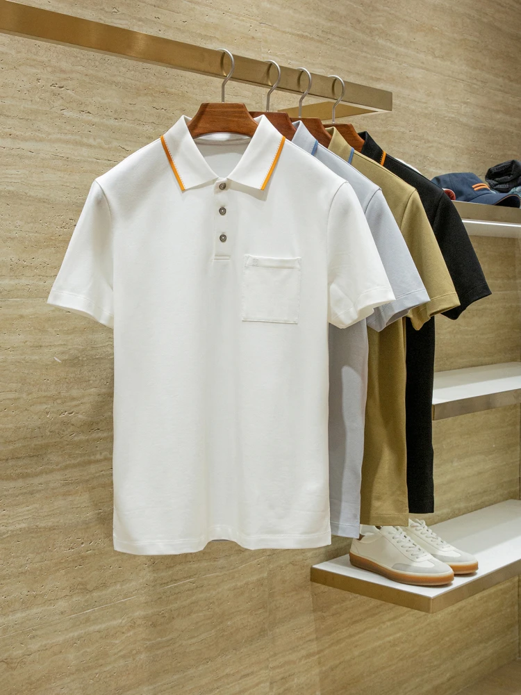 Mulberry silk blended silk smooth and cool lapel pocket short-sleeved POLO shirt
Mulberry silk blended silk smooth and cool lapel pocket short-sleeved POLO shirt