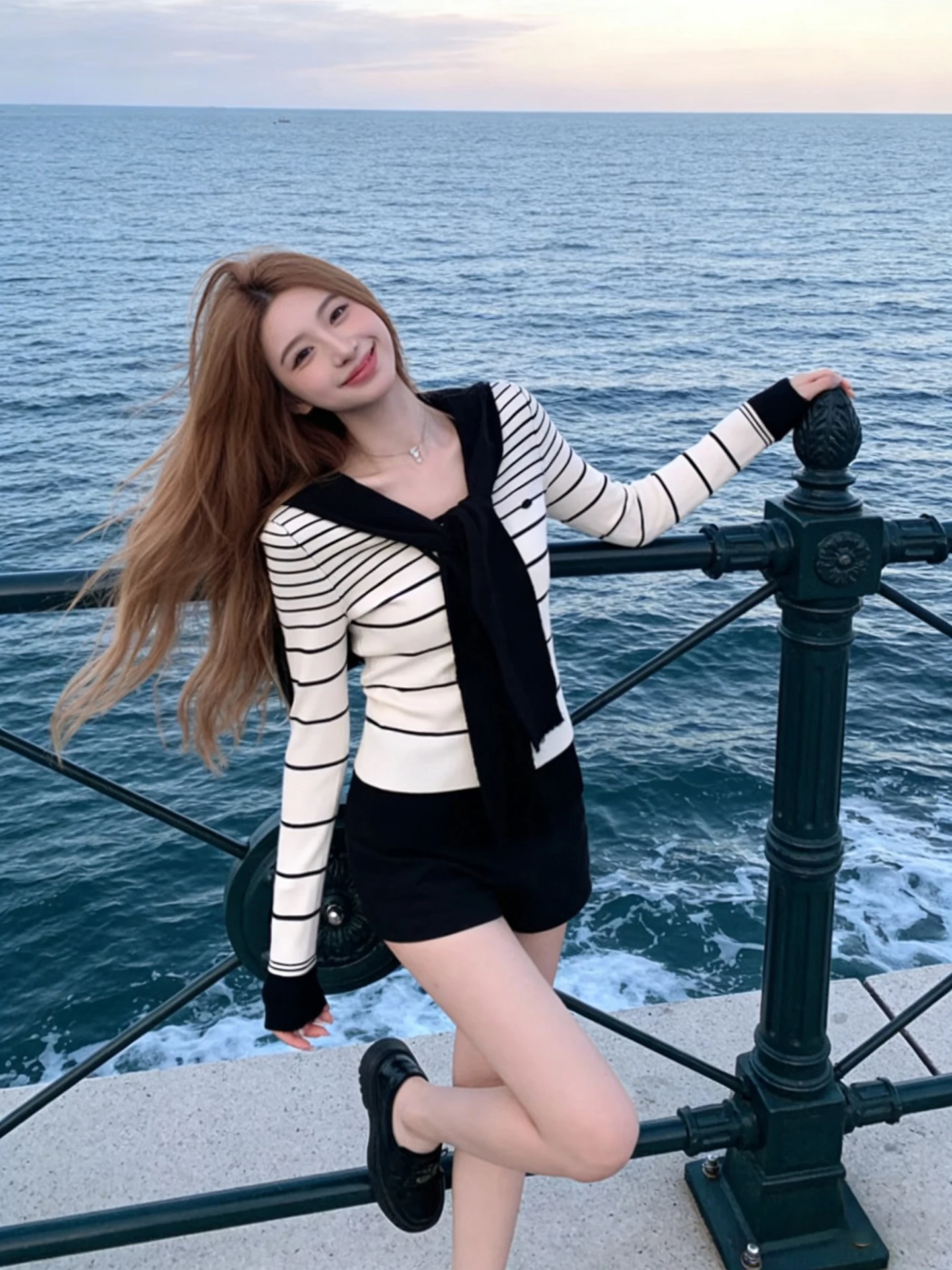 Sweet Korean Sle Slim Fit Knit Sweater with Navy Collar Long Sve Women's Inner Wear Stripe Pattern oulder awl Top
Sweet Korean Sle Slim Fit Knit Sweater with Navy Collar Long Sve Women's Inner Wear Stripe Pattern oulder awl Top