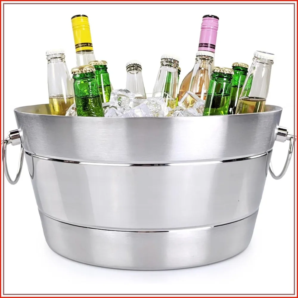 Double Wall Insulated Ice Bucket for Parties, 12QT (3 Gallon) Drink Chiller with Double Hinged Handles, 100% Leak Proof
Double Wall Insulated Ice Bucket for Parties, 12QT (3 Gallon) Drink Chiller with Double Hinged Handles, 100% Leak Proof