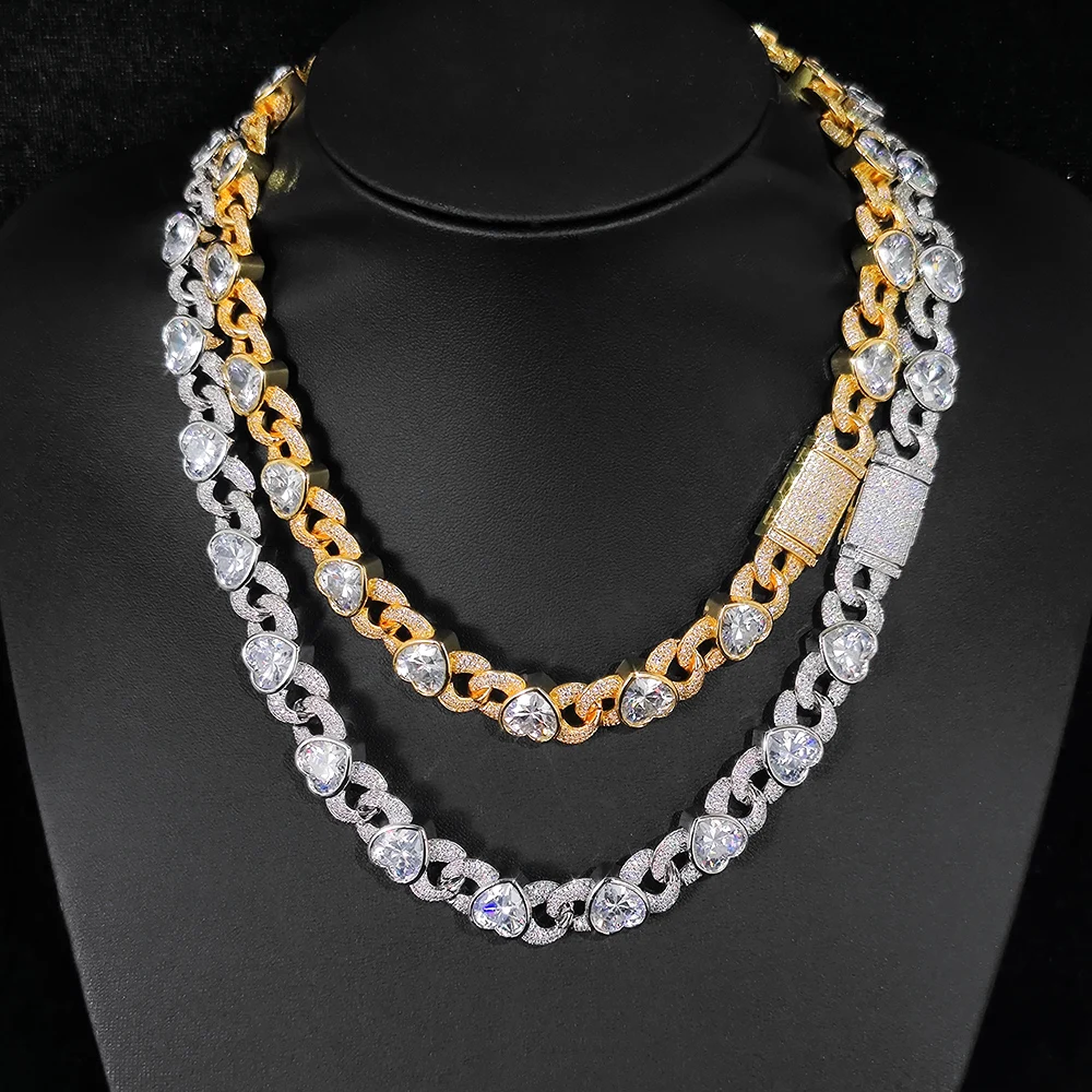 12MM CZ Miami Large Iced Out Heart Shape Cuban Link Chain Bling Hip Hop Rapper Heart Cuban Link Choker Necklace Women
12MM CZ Miami Large Iced Out Heart Shape Cuban Link Chain Bling Hip Hop Rapper Heart Cuban Link Choker Necklace Women