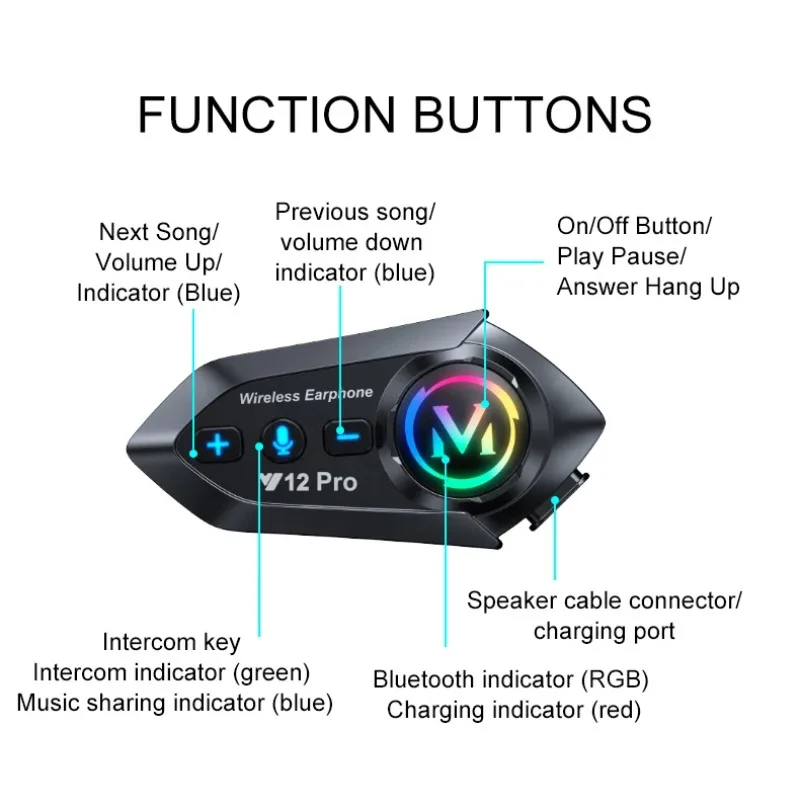 Y12Pro Dual Mic Motorcycle Helmet Intercom Headset Wireles Hands-free Call Waterproof Music Player Speaker FM Radio Earphone Hot
Y12Pro Dual Mic Motorcycle Helmet Intercom Headset Wireles Hands-free Call Waterproof Music Player Speaker FM Radio Earphone Hot
