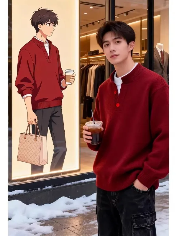 Red Henry Collar Knitwear Men's Winter Faion Inner Wear Base Layer Casual Sle Warm Soft Comfortable Thiened Long Sve
Red Henry Collar Knitwear Men's Winter Faion Inner Wear Base Layer Casual Sle Warm Soft Comfortable Thiened Long Sve