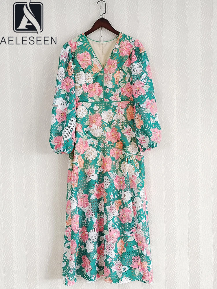 AELESEEN Fashion Designer Long Dress Women Spring Summer Lantern Sleeve V-Neck Green Pink FLower Print Hollow Out Splited Party
AELESEEN Fashion Designer Long Dress Women Spring Summer Lantern Sleeve V-Neck Green Pink FLower Print Hollow Out Splited Party