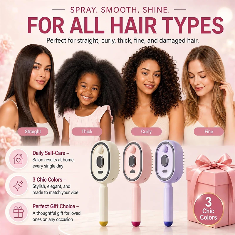 Electric Anti-Static Detangling Hair Brush with Aroma Mist Air Cushion Scalp Massage & Self-Cleaning Oil Spray Hair Care Tool
Electric Anti-Static Detangling Hair Brush with Aroma Mist Air Cushion Scalp Massage & Self-Cleaning Oil Spray Hair Care Tool