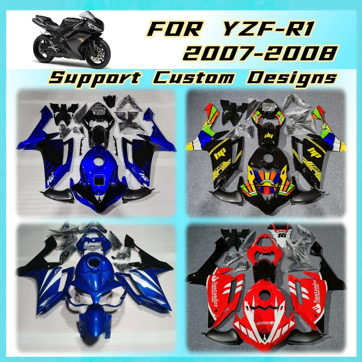 Custom Colors Fairings 2007 2008 YZFR1 Motorcycle Accessories Fairing Kit for Yamaha YZF R1 07 08 Injection Mold
Custom Colors Fairings 2007 2008 YZFR1 Motorcycle Accessories Fairing Kit for Yamaha YZF R1 07 08 Injection Mold