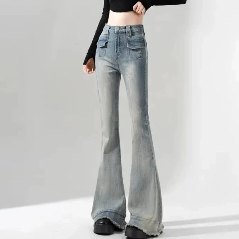 Spring Fall Women Designer High Waisted Bleached Stretchy Ripped Hole Denim Flare Trousers , Woman Slim Jeans Pants
Spring Fall Women Designer High Waisted Bleached Stretchy Ripped Hole Denim Flare Trousers , Woman Slim Jeans Pants
