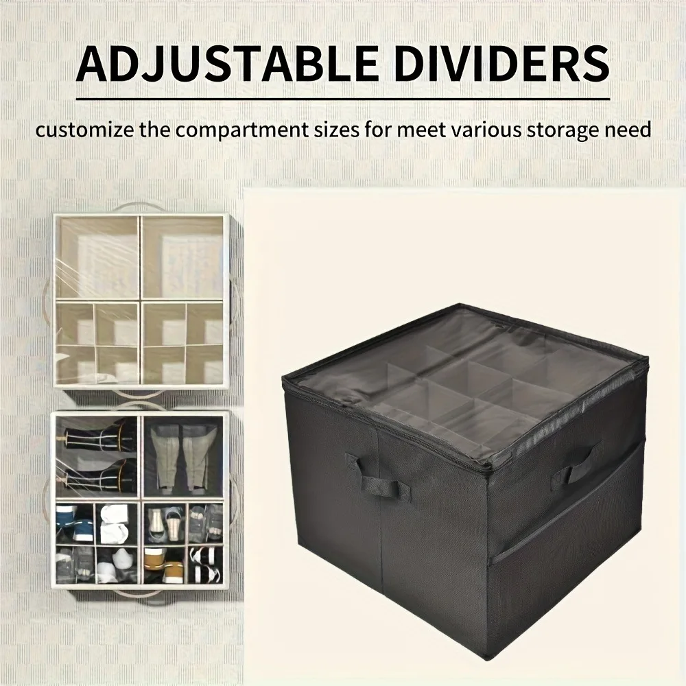 Foldable Storage Box with Adjustable Dividers, Multi-Purpose Shoe Organizer with Clear Lid, Closet and Wardrobe Storage Solution
Foldable Storage Box with Adjustable Dividers, Multi-Purpose Shoe Organizer with Clear Lid, Closet and Wardrobe Storage Solution