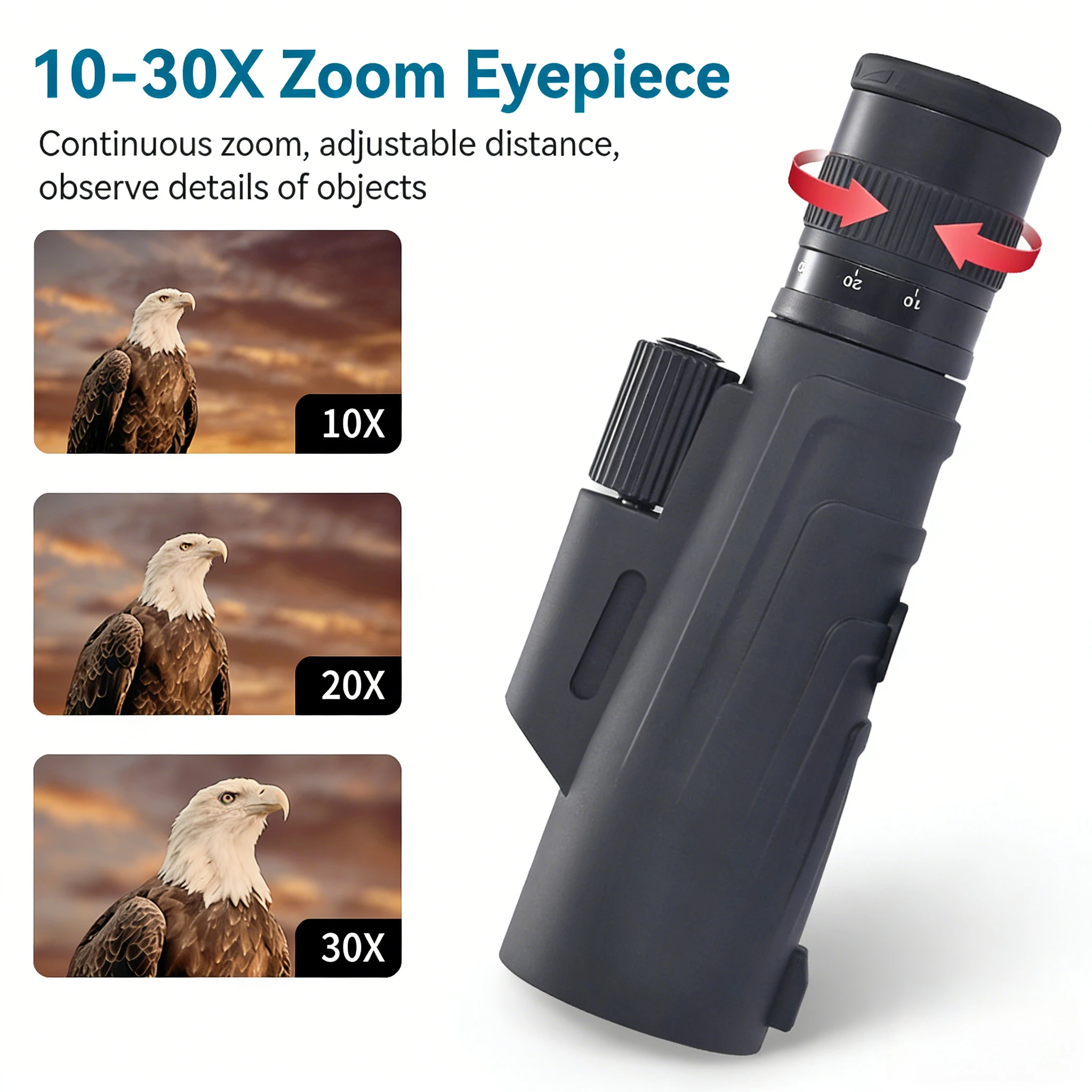10-30x50 Zoom Monocular Telescope, Waterproof Low-Light Vision Portable Scope for Adults, Ideal for Outdoor Activities
10-30x50 Zoom Monocular Telescope, Waterproof Low-Light Vision Portable Scope for Adults, Ideal for Outdoor Activities