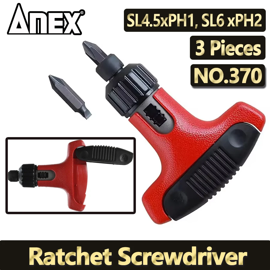 ANEX Ratchet Screwdriver Replaceable T-Handle Bit Storage Type Set of 2 Bits Double-head Screwdriver Bits NO. 370
ANEX Ratchet Screwdriver Replaceable T-Handle Bit Storage Type Set of 2 Bits Double-head Screwdriver Bits NO. 370