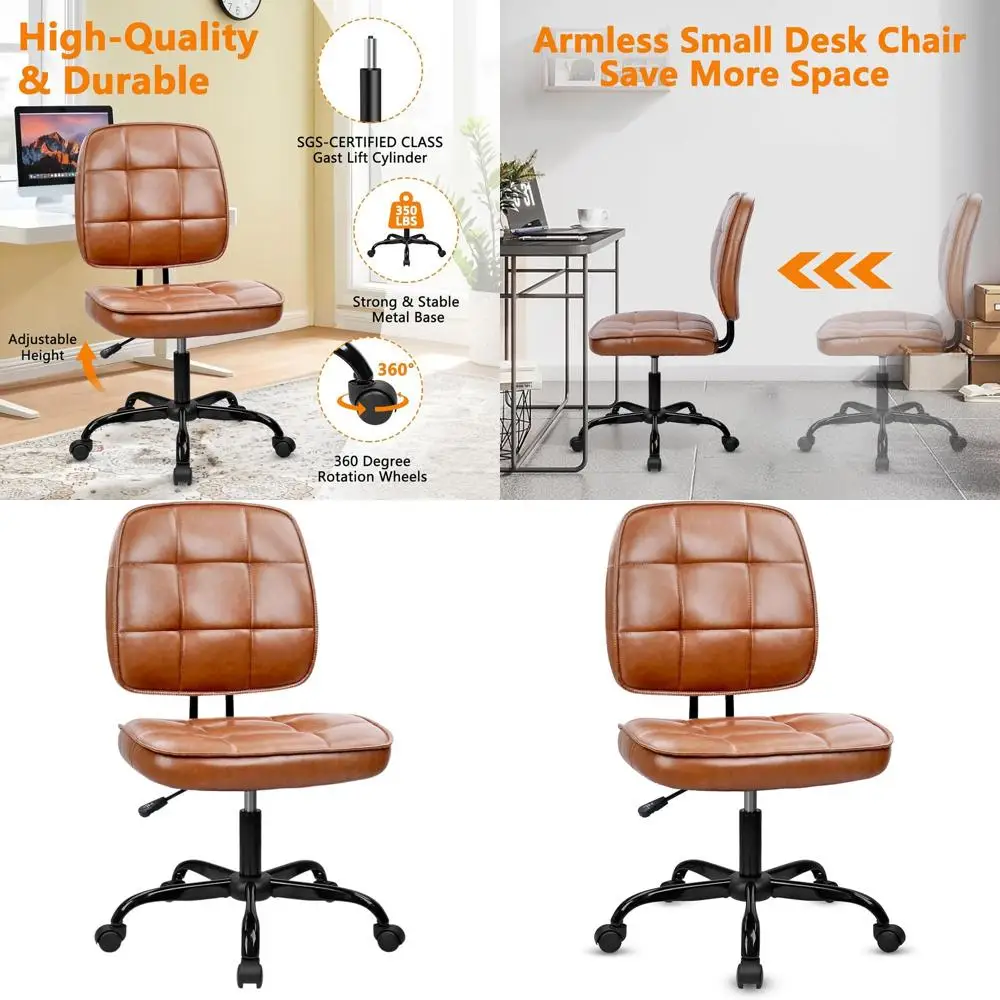 Эргономичное кожаное офисное кресло без подлокотников, регулируемое, поворотное, на колесиках, коричневое
Эргономичное кожаное офисное кресло без подлокотников, регулируемое, поворотное, на колесиках, коричневое