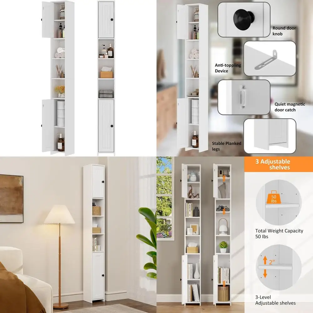 Узкий белый шкаф для хранения в ванной комнате с 2 дверцами, регулируемыми полками, 7,87 x 7,87 x 67, угловой шкаф для туалетной бумаги, Ide
Узкий белый шкаф для хранения в ванной комнате с 2 дверцами, регулируемыми полками, 7,87 x 7,87 x 67, угловой шкаф для туалетной бумаги, Ide