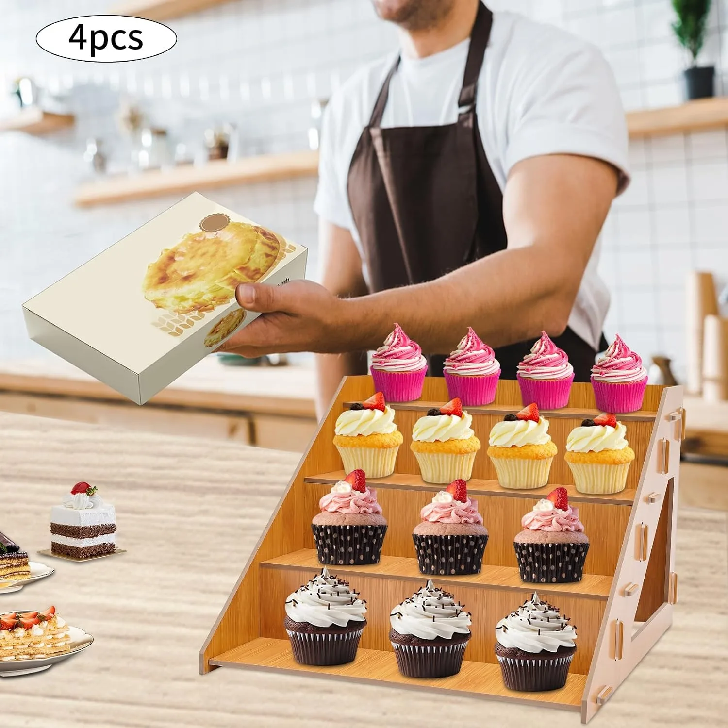 4 Pcs 4-Tier Retail Display Rack Rustic Retail Display Stands Staged Tabletop Display Rack Cupcake Dessert Stand Holder Step Storage Organizer Shelf For Shop Store, Wood Color
4 Pcs 4-Tier Retail Display Rack Rustic Retail Display Stands Staged Tabletop Display Rack Cupcake Dessert Stand Holder Step Storage Organizer Shelf For Shop Store, Wood Color